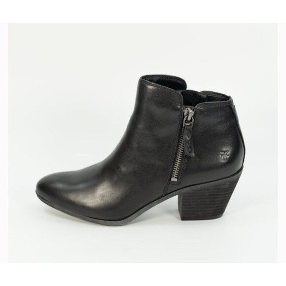 Frye Black Leather Stacked Heel Zippered Ankle Boots Women’s Size 9 M - Picture 1 of 16